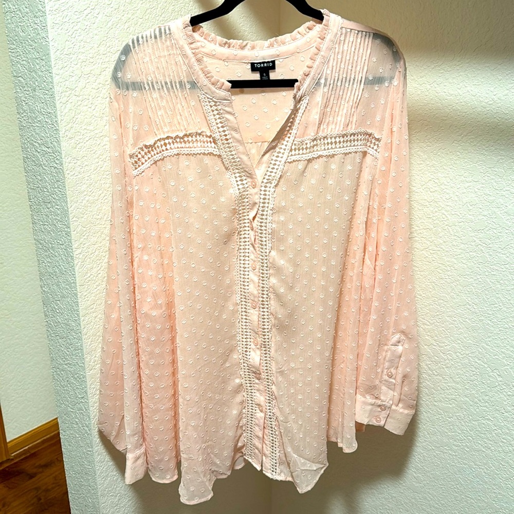 Torrid Sheer Blush pink button down blouse size 5